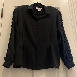 Vintage Oscar de la Renta navy blue ladies blouse.